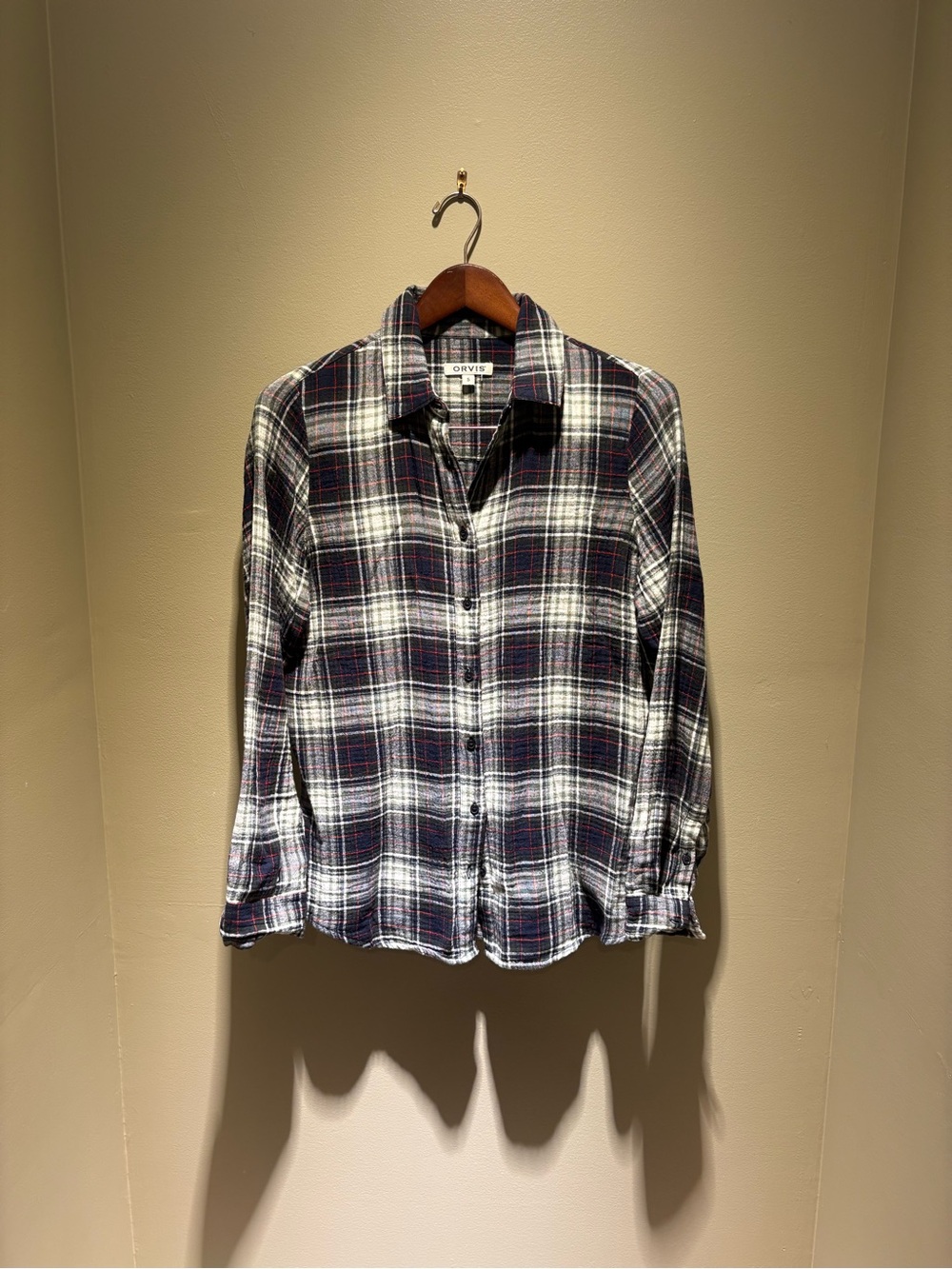 Orvis Women’s Navy, White & Red Plaid Gauzy Button-Down Shirt